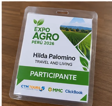 Credencial enmicada al calor de 12 × 9 cm para un evento