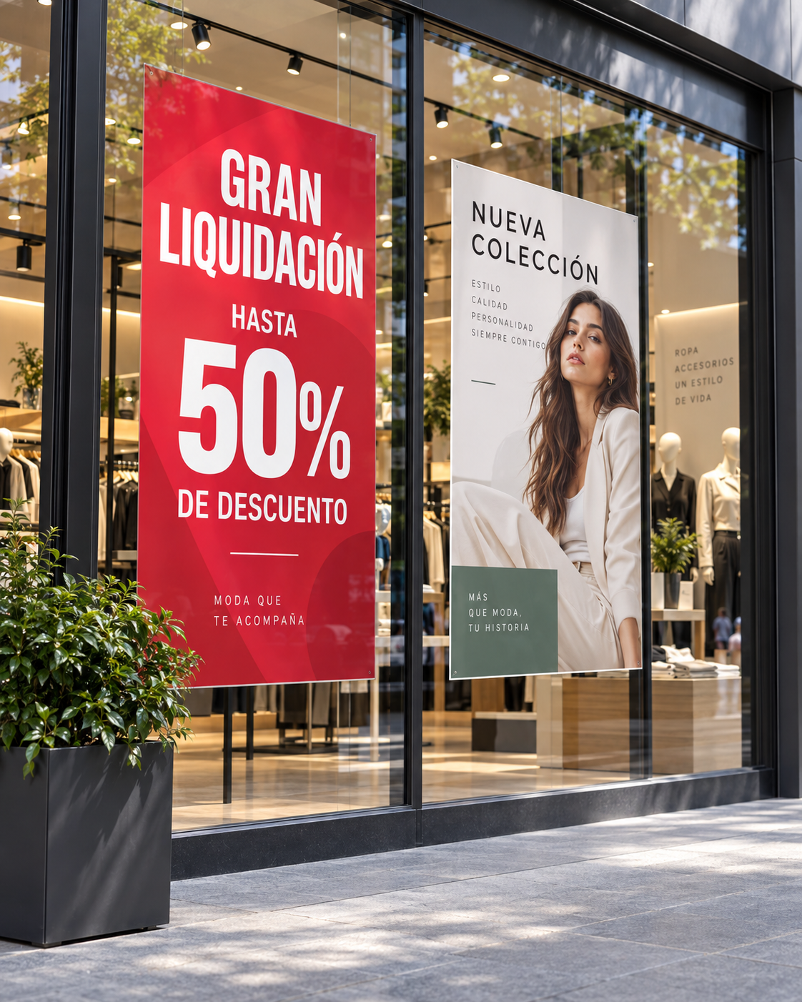 Impresión de afiches publicitarios en Papel Trisol para vitrina de tienda de retail
