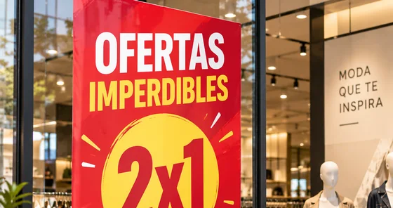 Impresión de afiche publicitario 2x1 para vitrina de tienda Impresión de afiche publicitario 2x1 para vitrina de tienda