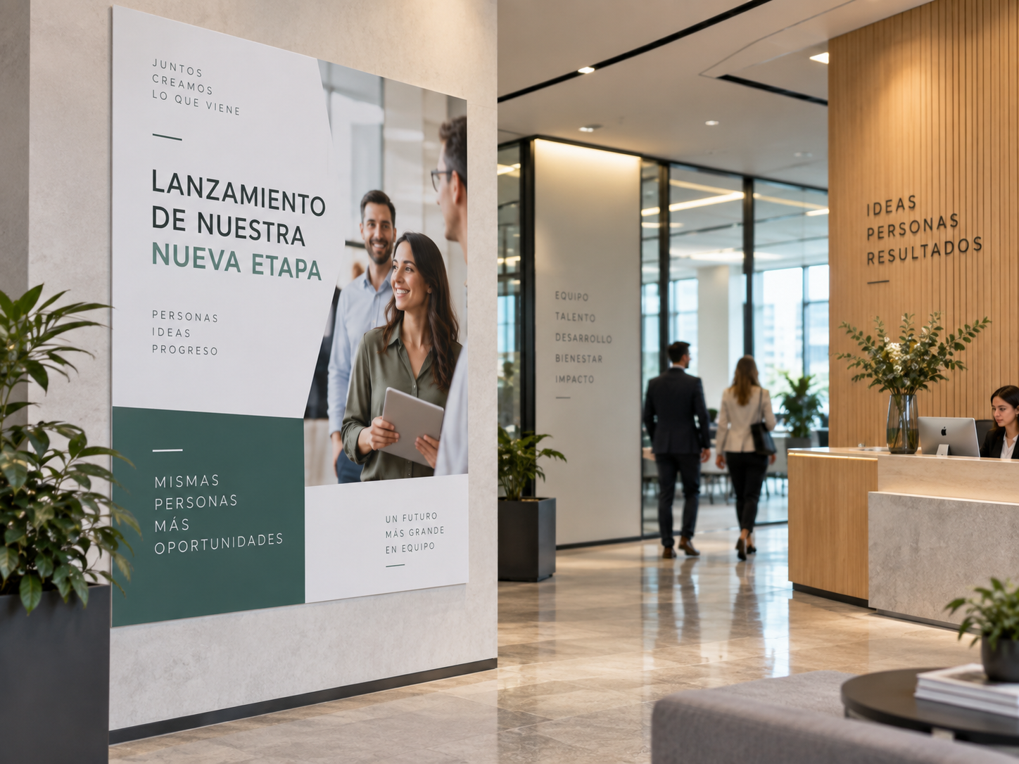 Impresión de afiche corporativo en gran formato para recepción de oficina