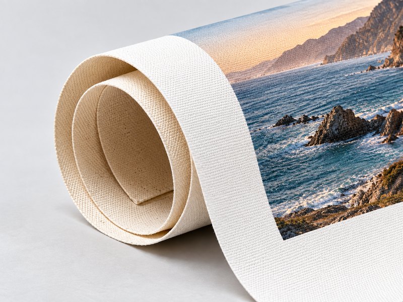 Lienzo canvas 380 g, 100% algodón, en rollo con impresión plana