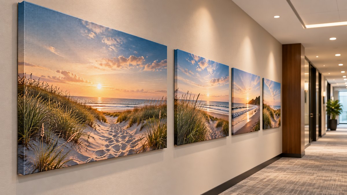 Serie de canvas en un pasillo corporativo