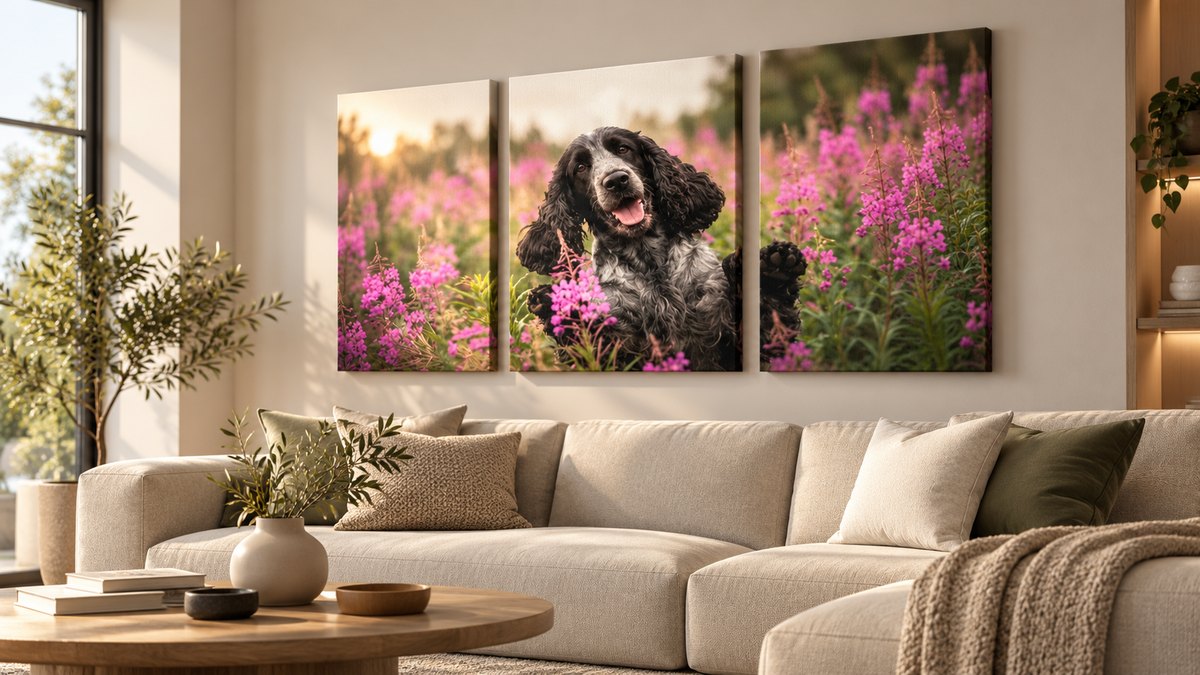 Tríptico de canvas con fotografía en una sala