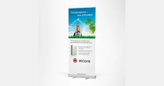 Roll screen de 1.00 × 2.00 metros con banner impreso