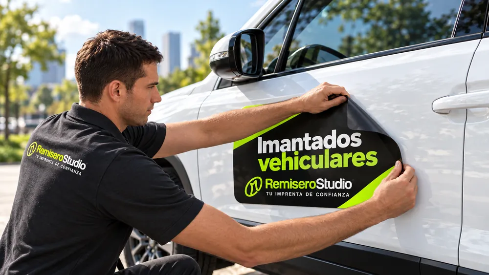 Colocación correcta de un imantado vehicular sobre una zona metálica plana de la puerta
