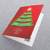 Arbol y saludo de navidad en varios idiomas - Tarjetas Navideñas Corporativas para empresas Perú -  Navidad 2023