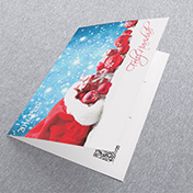 Saco de regalos y bolas rojas de navidad. Tarjetas Navideñas Corporativas para empresas Perú -  Navidad 2021 - 2022