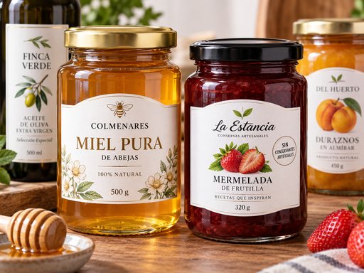 Etiquetas en papel couch&eacute; de seguridad para conservas, mermeladas, miel y aceite de oliva, impresas en Lima