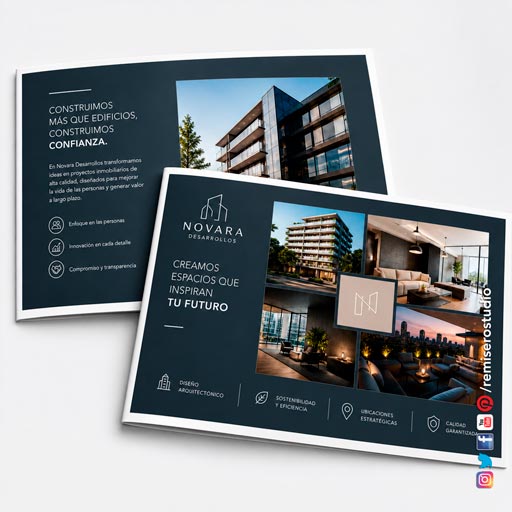 Brochure corporativo inmobiliario impreso en couché 300 gramos, full color CMYK offset 20x30 cm, plastificado mate — Lima Perú