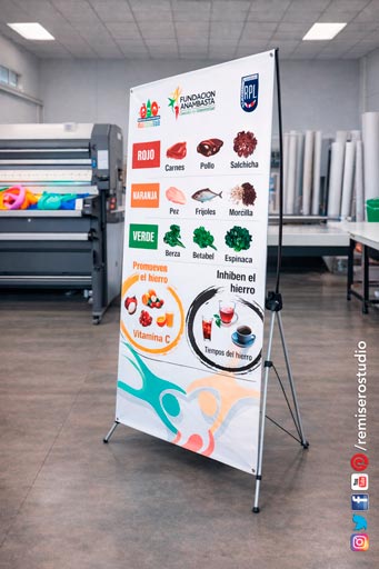 Parante Araña 1.20 × 2 metros X-Banner Stand con impresión de banner 13 onzas alta resolución 2400 dpi, cliente Fundación Anabasta